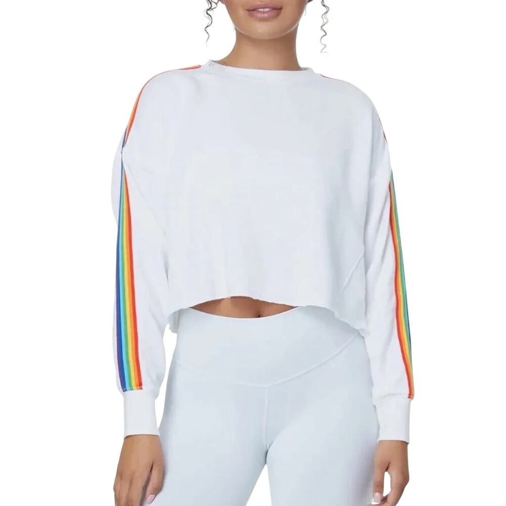 Spiritual Gangster White Cropped Rainbow Sweatshirt Large